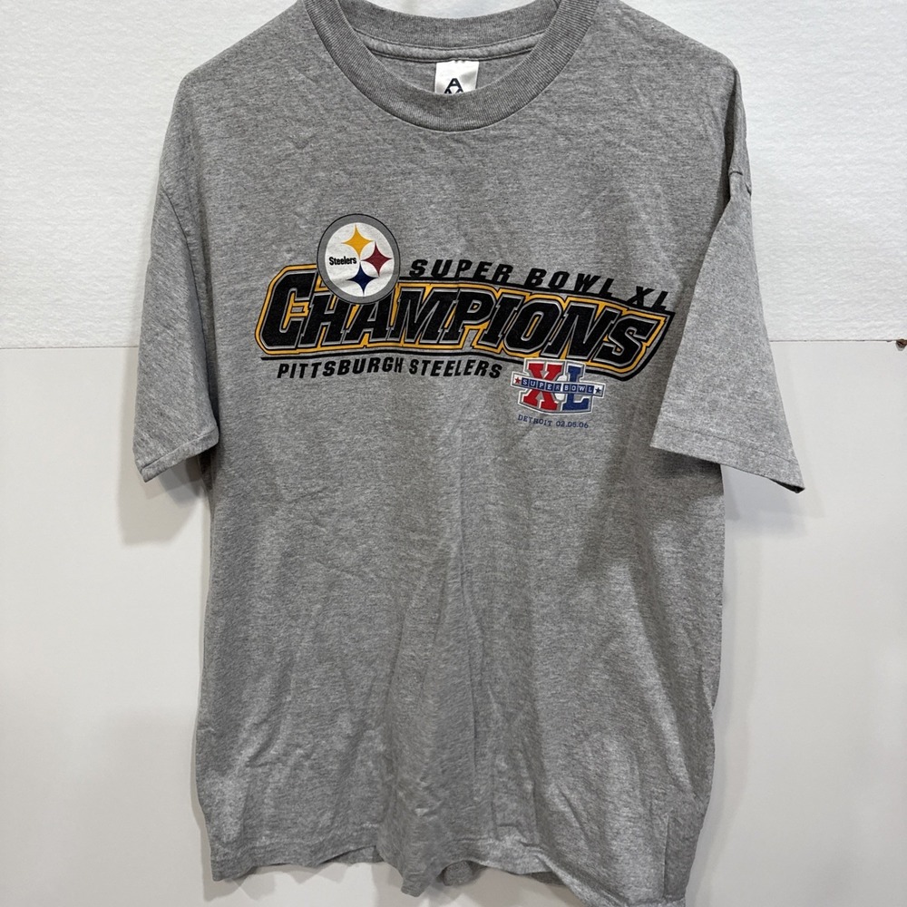 Pittsburgh Steelers Super Bowl XL Champions Tee Shirt Gray NFL Size Large L